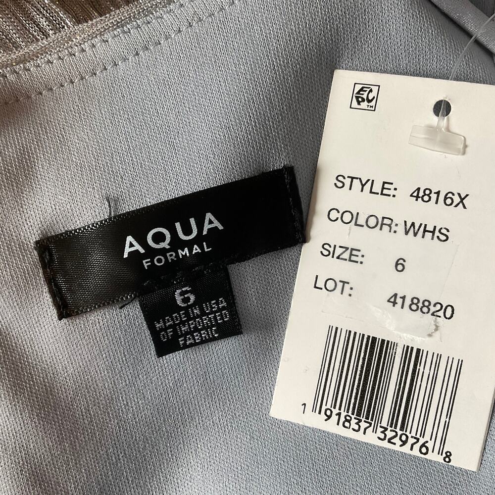 AQUA Silver Evening Gown Metallic Sleeveless A-Line Long Formal Dress Size 6 - Picture 8 of 10